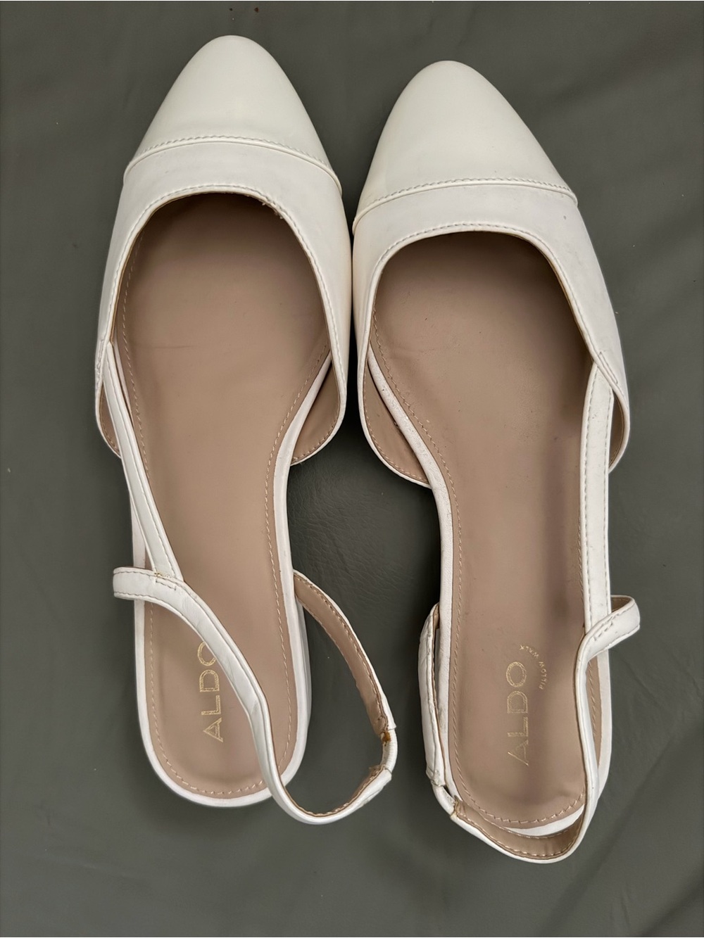 Aldo White Pointed Slingback Flats